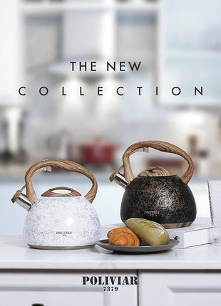 POLIVIAR Tea Kettle, Iron Grey Tea Pot Stovetop, 2.7 Quart Loud Whistling Coffee and Teapot, Food Grade Stainless Steel for Anti-Hot Handle and No-Rust, Suitable for All Heat Sources (JX2020-YB30)