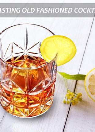 Whiskey Glass Set of 2, veecom 10 oz Crystal Whiskey Glasses Thick Bottom Bourbon Glasses Old Fashioned Rocks Glass Tumbler for Scotch, Cocktail, Liquor, Home Bar Whiskey Gifts for Men (Glass Set 2)