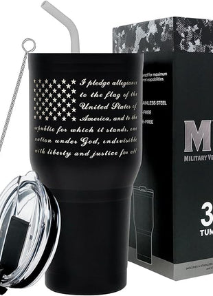 Military Gift Shop Pledge of Allegiance 30 oz Coffee Travel Mug | Double Wall Vacuum Insulated American Flag Coffee Tumbler | Stainless Steel - Pledge 30oz Tumbler
