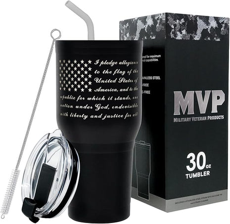 Military Gift Shop Pledge of Allegiance 30 oz Coffee Travel Mug | Double Wall Vacuum Insulated American Flag Coffee Tumbler | Stainless Steel - Pledge 30oz Tumbler