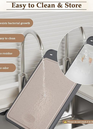 GUANCI Cutting Board for Kitchen Double Sided 304 Stainless Steel Chopping Board Food-Grade Stainless Steel and Wheat Straw PP Samll Size 14’’×9.6’’ Easy to Clean