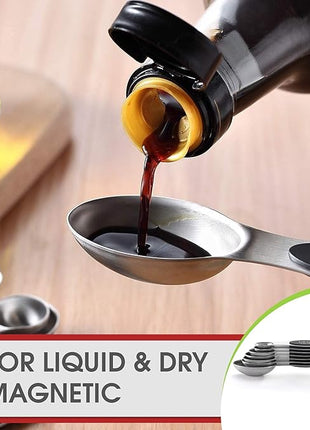 Spring Chef Stainless Steel Magnetic Measuring Spoons Set of 8 with Leveler, Dual Sided Metal Teaspoon & Tablespoon Measuring Spoons, Nesting Kitchen Gadgets for Baking & Cooking - 2 Pack - Black