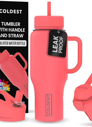 Coldest Tumbler with Handle and Straw - 100% Leak Proof Insulated Tumbler with Lid and Straw (3 Lids) - Stainless Steel Tumblers for Women & Men - Cup Holder Friendly Base, 36 oz (The Cardinal)