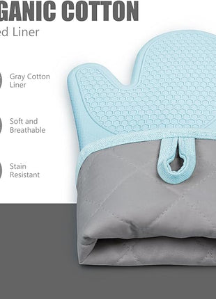 Rorecay 6pcs Oven Mitts and Pot Holders Sets, Extra Long Silicone Oven Gloves Heat Resistant 500 Degrees Non-Slip Potholders Hot Pads for Kitchen Baking Cooking, Quilted Liner, Winter Sky