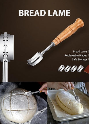 MOSFiATA Bread Knife 8” Ultra Sharp Serrated Knife, German High Carbon Stainless Steel EN1.4116 Bread Slicer with Bread Lame, Micarta Handle, For Bread, Cake, Bagels