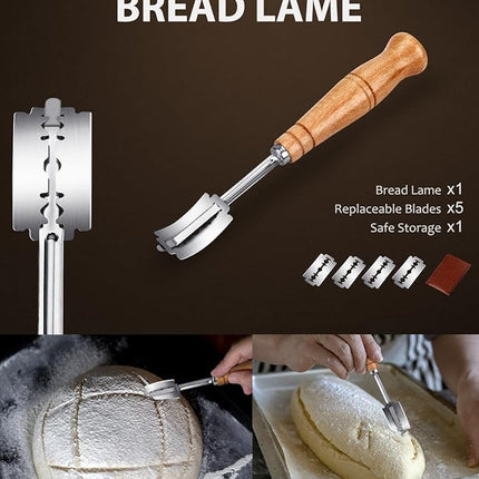 MOSFiATA Bread Knife 8” Ultra Sharp Serrated Knife, German High Carbon Stainless Steel EN1.4116 Bread Slicer with Bread Lame, Micarta Handle, For Bread, Cake, Bagels