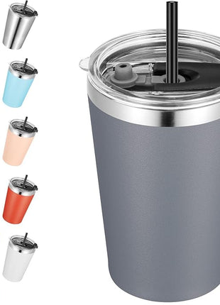 VEGOND 12oz Tumbler Stainless Steel Tumbler bulk Vacuum Insulated Double Wall Travel Tumbler with Lid and Straw Reusable Tumbler, Grey 1 Pack