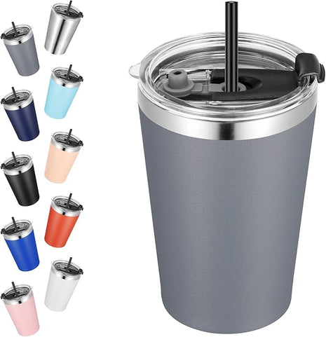 VEGOND 12oz Tumbler Stainless Steel Tumbler bulk Vacuum Insulated Double Wall Travel Tumbler with Lid and Straw Reusable Tumbler, Grey 1 Pack
