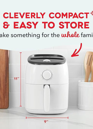 DASH Tasti-Crisp™ Electric Air Fryer Oven, 2.6 Qt., White – Compact Air Fryer for Healthier Food in Minutes, Ideal for Small Spaces - Auto Shut Off, Analog, 1000-Watt