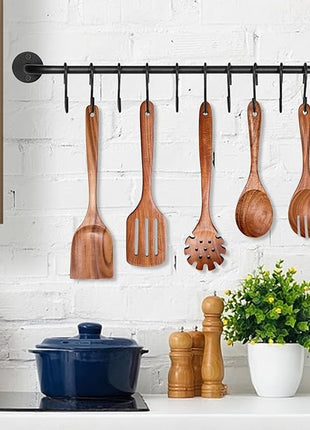 Wooden Spoons for Cooking Non-Stick Kitchen Pan Toolset 5 PCS Set,Natural Kitchen Utensils Spatula, Wooden Cooking Utensils Spoons, Fried Spatula and Salad Fork, Pasta Spoon, Wooden Spoon Set