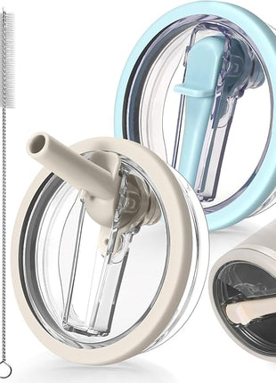 30oz Leak Proof Lid for Stanley Quencher H2.0 Tumbler, Flip Straw Lid Replacement 30 oz Tumbler No Spill Cover Top for Stanley Protour Stanley Cup Accessories, 2 Pack(Cream,Sky Blue)