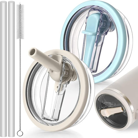 30oz Leak Proof Lid for Stanley Quencher H2.0 Tumbler, Flip Straw Lid Replacement 30 oz Tumbler No Spill Cover Top for Stanley Protour Stanley Cup Accessories, 2 Pack(Cream,Sky Blue)