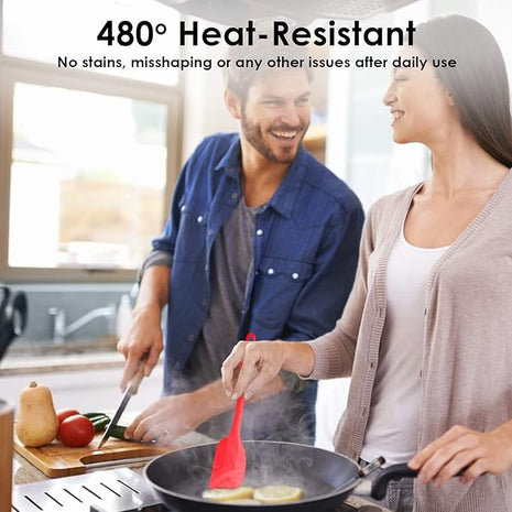 Silicone Spatula Set 2 Pcs Heat Resistant Rubber Spatula for Non-stick Cookware BPA Free (Red)