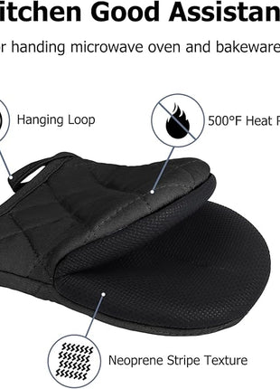 Oven Mitts and Pot Holders Set, Pack of 4, Heat Resistant Silicone Kitchen Mini Oven Mittens for 500 Degrees, Mini Oven Gloves and Hot Pads for Baking Grilling Barbecue Microwave Machine Washable