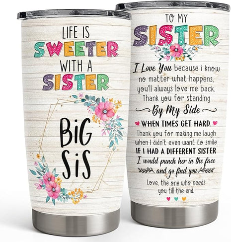 SANDJEST Sister Gifts - Sister Stainless Steel 20oz Tumbler, Insulated Travel Mug, Gifts for Birthday, Christmas, Women, Girls, Best Friends