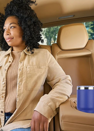 VEGOND 20 oz Tumbler Bulk with Handle Lid and Straw, Stainless Steel Insulated Travel Coffee Mug Set, Spill Proof Double Wall Metal Tumblers Cups, Powder Color Royal Blue 12 Pack