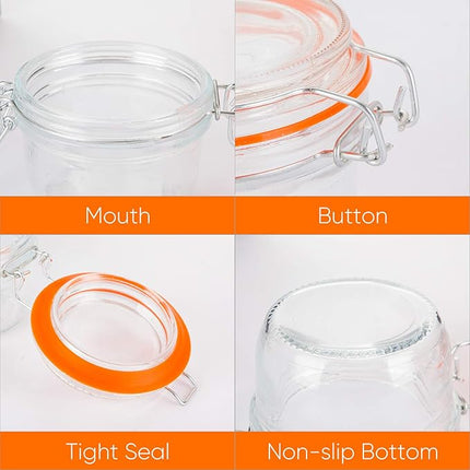 Encheng Small Glass Jars With Airtight Lids, Glass Spice Jars 5 oz,Maosn Jars With Leak Proof Rubber Gasket 150ml,Glass Storage Containers With Hinged Lid,Kitchen Canisters 12 Pack