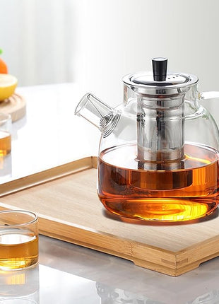 50OZ Glass Teapot With Infuser, Tea Pot for Stove Top, 1500ML Glass Tea Cup With Infuser and Lid, Microwave and Dishwasher Safe