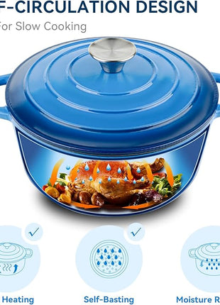 Miereirl 4.5 Quart Enameled Dutch Oven Pot with Lid, Cast Iron Dutch Oven with Dual Handles for Bread Baking, Cooking, Non-stick Enamel Coated Cookware (Dark Blue)