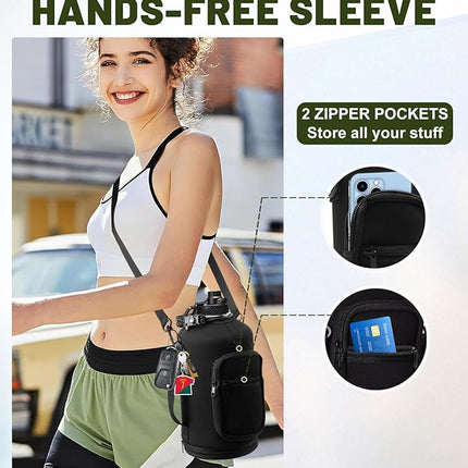 1 Gallon Insulated Water Bottle - with Straw & Auto Chug Lid, Paracord Handle, Bottle Sleeve, 128 oz Stainless Steel Water Bottle, Large Metal Gallon Water Jug Canteen for Sport Work