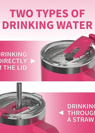 40 oz Tumbler with Handle,Tumbler with Lid and Straw,Double Wall Insulated Cup Stainless Steel Travel Mug(Cold for 34 Hours),Water Bottle for Iced Tea,Coffee,Cold Beverages(Gloss Pink)