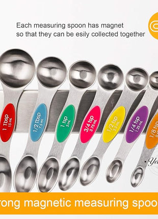 Magnetic Measuring Spoons Set of 8 Stainless Steel Dual Sided Stackable Measuring Spoons Nesting Teaspoons Tablespoons for Measuring Dry and Liquid Ingredients
