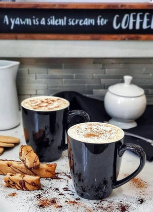 Sweese Porcelain Coffee Mugs - 16 Ounce (Top to the Rim) for Coffee, Latte, Tea, Cocoa, Set of 4, Black