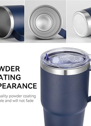 VEGOND 20 oz Tumbler Bulk with Handle Lid and Straw, Stainless Steel Insulated Travel Coffee Mug Set, Spill Proof Double Wall Metal Tumblers Cups, Powder Color Navy Blue 12 Pack