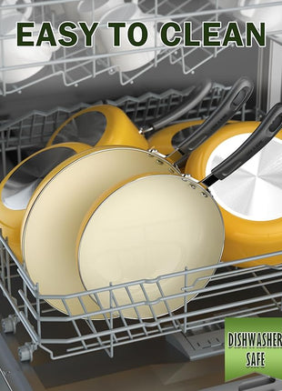 Cook N Home Pots and Pans Set Nonstick, 10-Piece Ceramic Kitchen Cookware Sets, Nonstick Cooking Set with Saucepans, Frying Pans, Dutch Oven Pot with Lids, Yellow