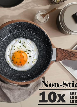 Kitchen Academy Induction Cookware Sets - 12 Piece Cooking Pan Set, Granite Black Nonstick Pots and Pans Set