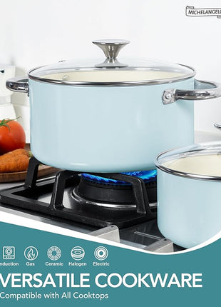 MICHELANGELO Pots and Pans Set Non Stick Ceramic Cookware Set, 8-Piece Nonstick Pots and Pans, Non-Toxic, Oven Safe & Compatible with All Stovetops - Blue