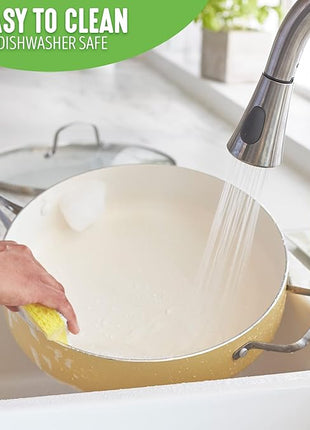 GreenLife Artisan Healthy Ceramic Nonstick, 5QT Saute Pan Jumbo Cooker with Helper Handle and Lid, Stainless Steel Handle, Induction, PFAS-Free, Dishwasher Safe, Oven Safe, Yellow