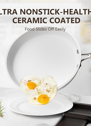 COOKSMARK Nonstick Ceramic Cookware Set, Induction & Dishwasher Safe Scratch-Resistant Pots and Pans Set with Glass Lids 10 Pieces, White