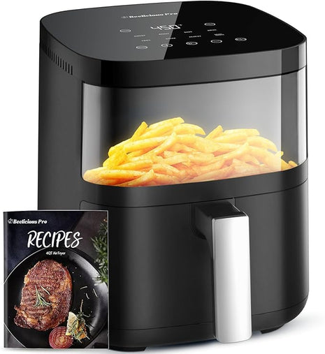 Air Fryer, Beelicious 8-in-1 Smart Compact 4QT Air Fryers, with Viewing Window, Shake Reminder, 450°F Digital Airfryer with Flavor-Lock Tech, Dishwasher-Safe & Nonstick, Black