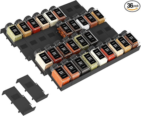 Famhap Spice Drawer Organizer, 36PCS Interlocking Expandable Seasoning Rack Tray Insert for Kitchen Drawers, Spice Rack Drawer for Spice Jars