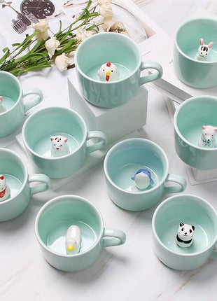 Surprise 3D Coffee Mug Animal Inside 8 oz with Panda,Cute Cartoon Handmade Ceramics Cup,Christmas Birthday Surprise for Friends Family or Kids (Panda)