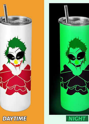Joyclub 8 Pack Sublimation Tumblers Glow in the Dark 20 oz Bulk Blank Tumblers Skinny Straight Flat Bottom Cups White with Lid and Straw