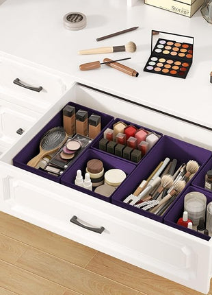 DIMJ Drawer Organizer Clothes, 15 Pack Dresser Organizer, Foldable Closet Organizers and Storage, Fabric Dresser Bins, Drawer Dividers for Nursery, Baby Clothes, Underwears, Sock (Purple)