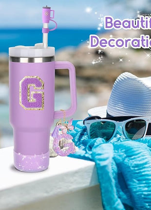 Mity rain 6PCS Cup Accessories Set for Stanley Cup 30oz 40oz tumbler with handle, Including Silicone Straw Topper Cover Cap and Boot, Spill Proof Stopper, Handle Charm, Initials Sticker (Letter G)