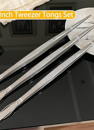 JETKONG 14-Inch Stainless Steel Cooking Tweezers Heavy Duty Kitchen Food Tweezers, Set of 3 (14 14 14 Inch, Silver)