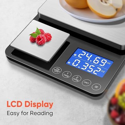 0.001 oz / 33 lb Dual Platform Kitchen Scale, Digital Food Scale with Two Precision Surfaces, LCD Display, 7 Units, Tare & Accumulation Functions – Perfect for Baking, Sourdough, and Cooking