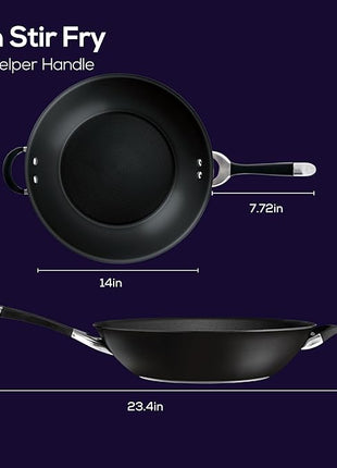 Circulon Symmetry Hard Anodized Nonstick Stir Fry / Wok Pan with Helper Handle - 14 Inch, Black