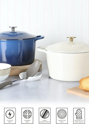 MARTHA STEWART Gatwick 7-Quart Enamel Cast Iron Dutch Oven – Martha Blue – Heavy-Duty Dutch Oven for Slow Cooking, Braising & Baking