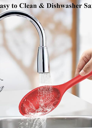 Silicone Spoons for Cooking, Heat Resistant Slotted Solid Silicone Kitchen Spoons Set, Red BPA Free Mixing Spoons Basting Spoon Stirring Spoon for Nonstick Cookware, 4 Pack