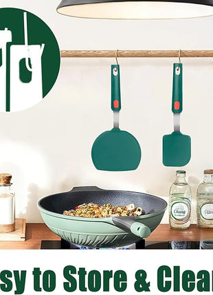 2Pcs Silicone Spatula Turner,Wide Pancake Spatulas utensils set for cooking,Heat Resistant Non-Stick Kitchen Use s for Flipping Pancakes, Omelettes, Fish,Dishwasher Safe.(Green)