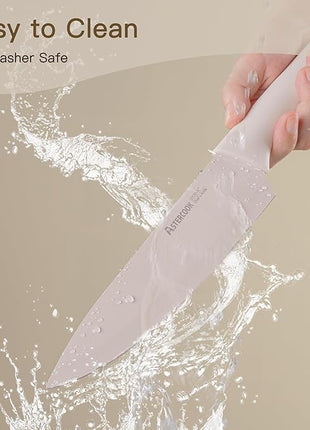 Astercook Knife Set, 13 Pieces Kitchen Knives Set with Healthy Anti-Rust Coating, Dishwasher Safe, Stainless Steel Chef Knife Sets with 6 Blade Guards, Perfect Holiday Gifts for Kitchen