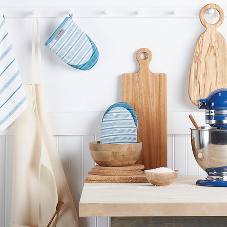 KitchenAid Albany Mini Oven Mitt 2-Pack Set, Blue Velvet, 5.5"x8"