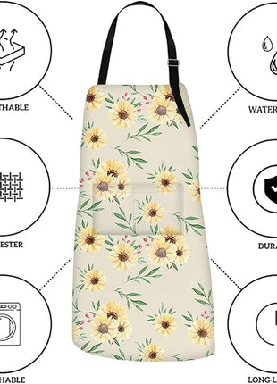 Britimes Sunflower Flower Summer Vintage Spring Apron Home Kitchen Cooking Baking Gardening for Women Men with Pockets 32x28 inch