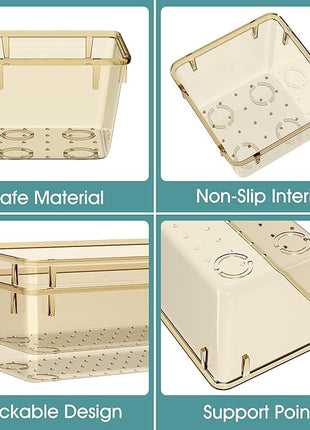 WOWBOX 25 PCS Plastic Drawer Organizer Set, 4 Sizes Desk Drawer Divider Organizers and Storage Bins for Makeup, Jewelry, Gadgets for Kitchen, Bedroom, Bathroom, Office, Clear Champagne