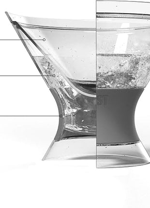 Host Freeze Insulated Martini Glasses Set of 4, Plastic Freezer Gel Chiller Double Wall Stemless Coupe and Cocktail Glass, 9 oz, Grey